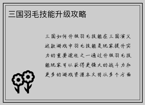 三国羽毛技能升级攻略